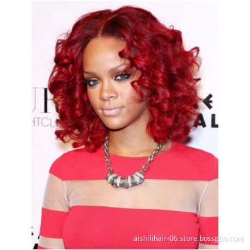 Elegant wine red synthetic wigs spring wave Medium long Afro curly hair for Celebrity Wigs